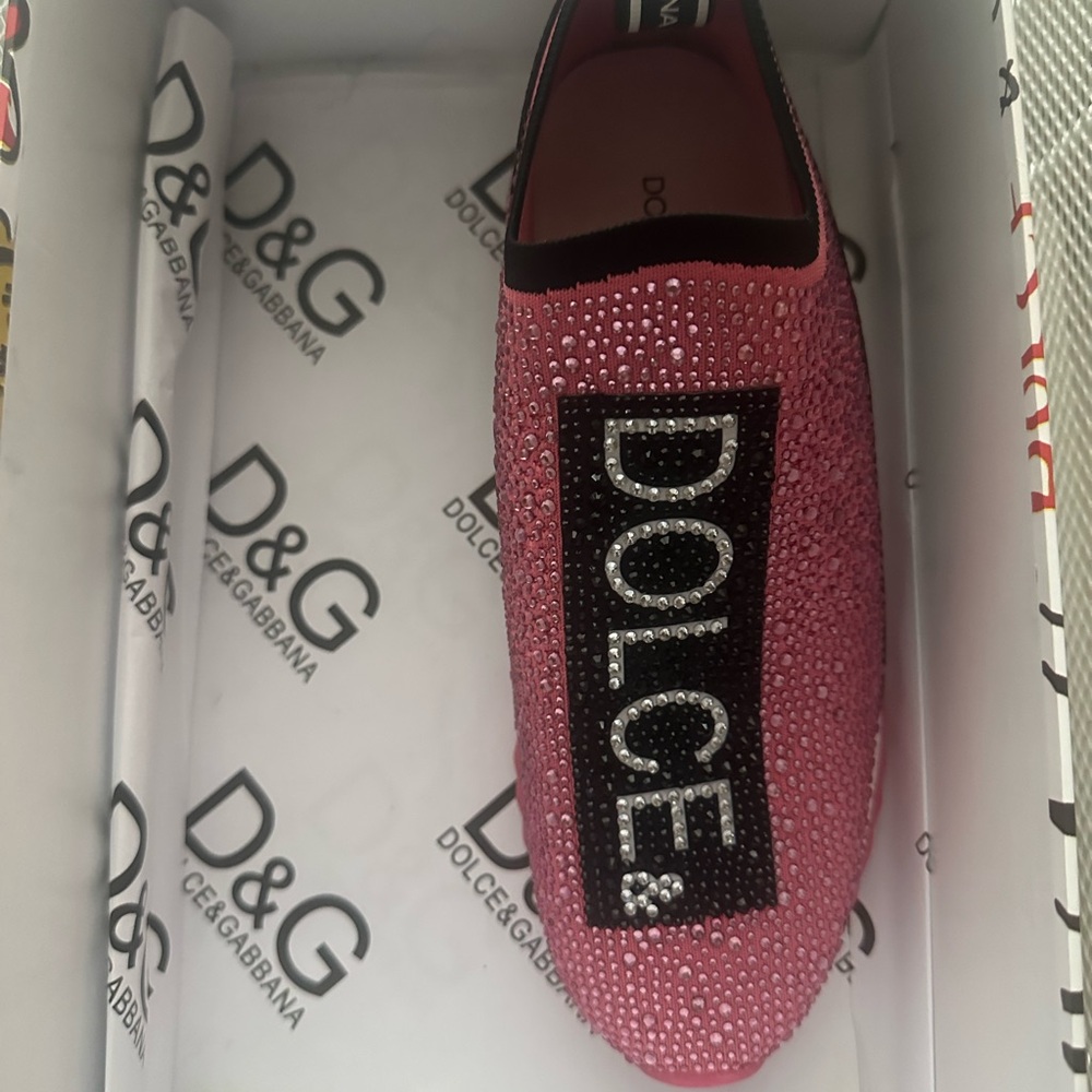 Dolce and Gabbana Pink Sparkling Rhinestone Slip - On Sneakers size 8 / Eu 38 - Picture 2 of 5